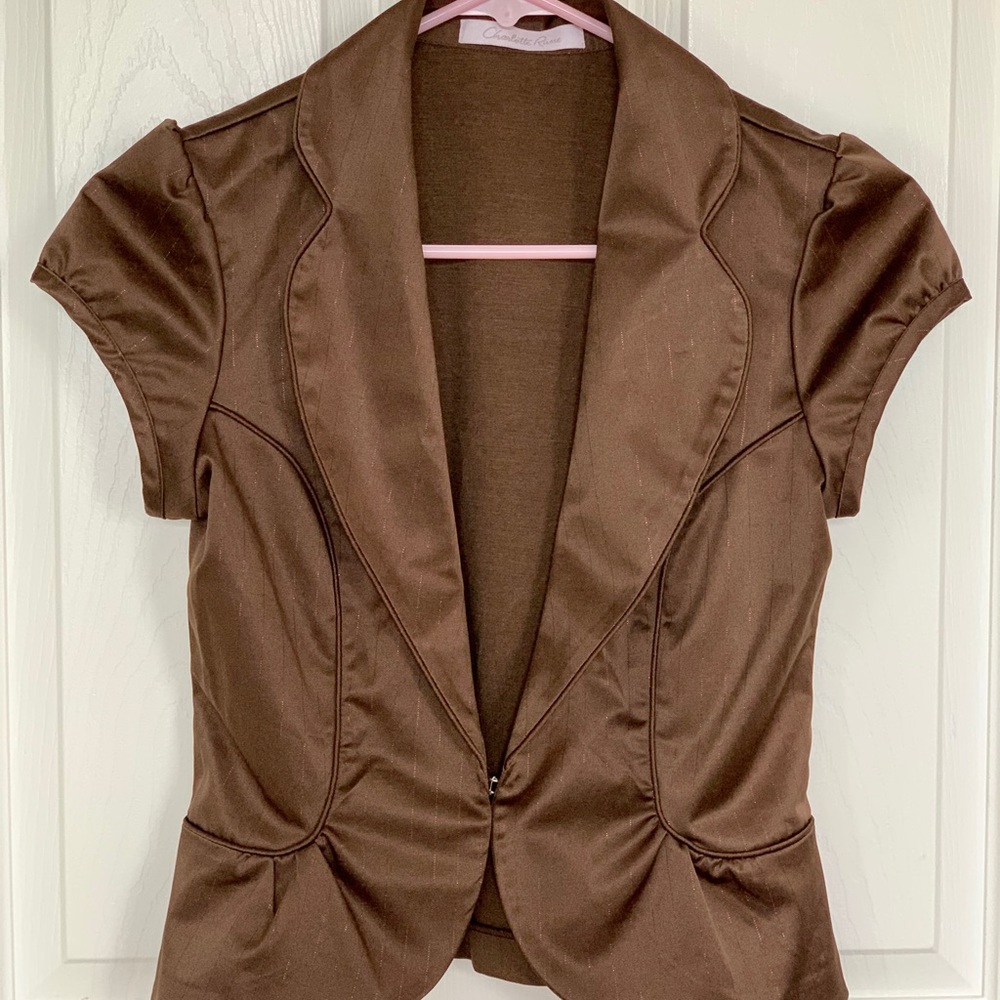Vintage Y2K Charlotte Russe Brown w/Gold Stripes Short Sleeve Blazer
